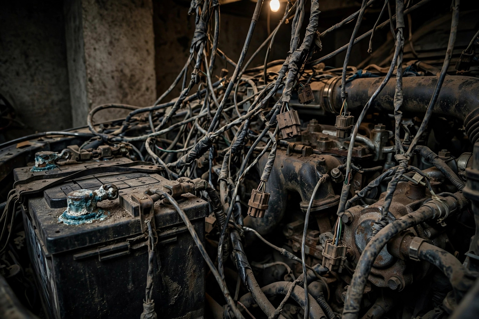 Messy wiring before repair